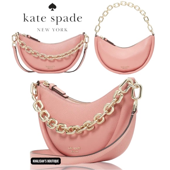 NWT AUTHENTIC Kate Spade Convertible Crossbody Smile Bag Pink Leather Gold Chain - Picture 3 of 17